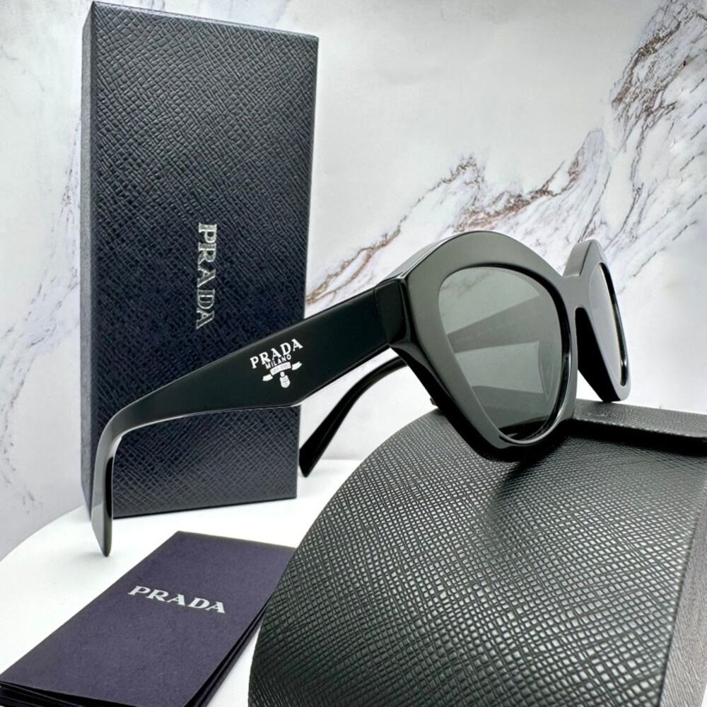 New PRADA Sunglasses Black Butterfly Cat Eye Logo Symbole Logo New - Picture 3 of 16